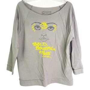 Human Unlimited Large (Fit Medium) Bold Beautiful & Free Wide Neck Terry Top EUC